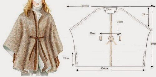 Выкройка пальто пончо: с капюшоном и поясом, пошаговая фото-инструкция